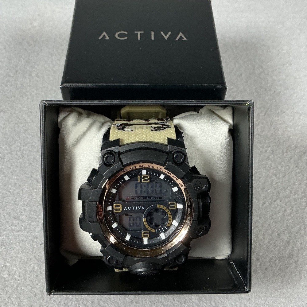 Activa Mens Digital Analog Watch Black Tan Camo Strap Sport Utility ACW435-005